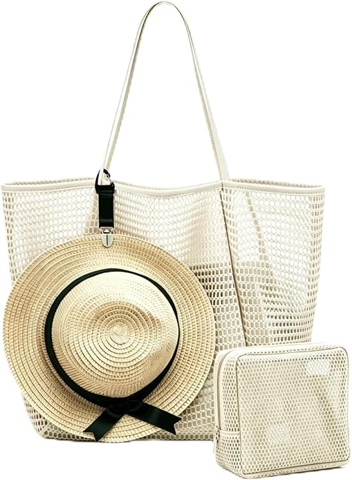 Beach Bag, Mesh Tote Bag for Women, Pool Bag for Travel, Shoulder Bag for Beach Picnic, Hobo Women Casual Foldable Handbag by XIAOLER
