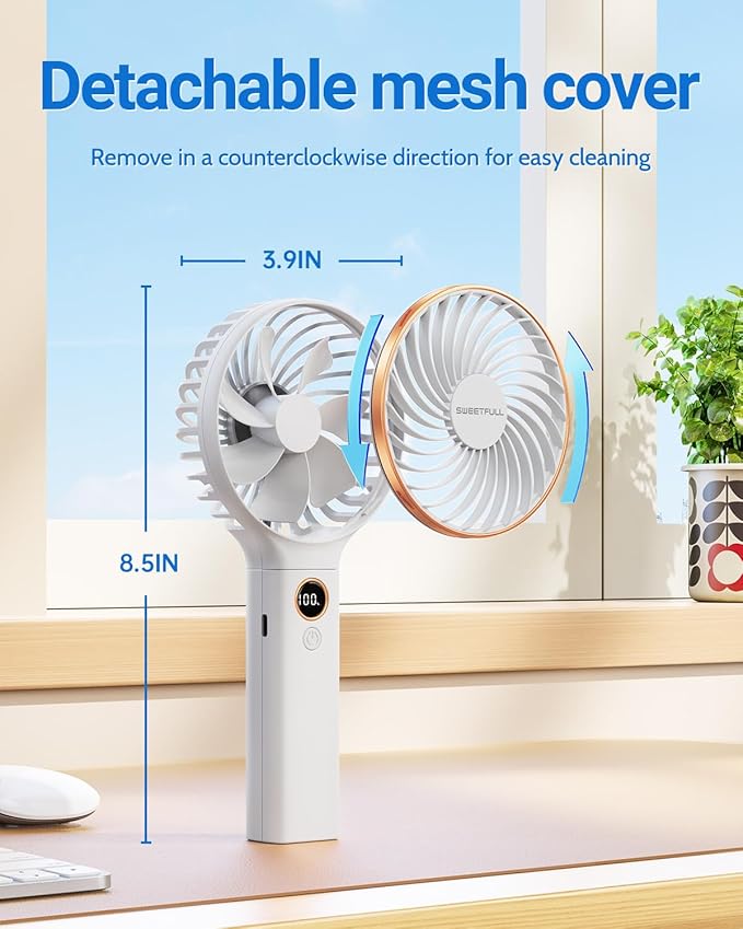 SWEETFULL Handheld Portable Fan, 5000mAh Rechargeable Battery, 6 Speed Wind, LED Digital Display, Foldable Electric Personal Mini Travel Fan with Backup Power, Summer Essentials Gifts for Women Girl - Image 3