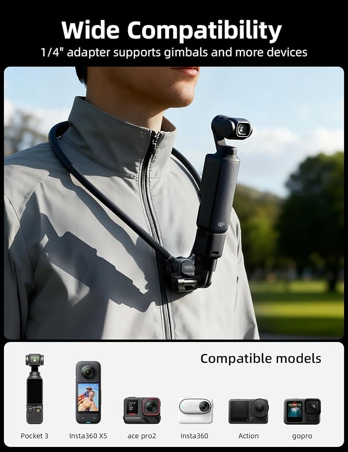 Llano Neck Mount with Chest Strap for Action Camera with 1/4" Adapter | Necklace Mount for DJI Osmo Pocket 4/3 Nano Action 6/5/4/3, GoPro Hero 13/12/11/10/9/MAX, Insta 360 X5/X4/Ace Pro 2 - Image 6