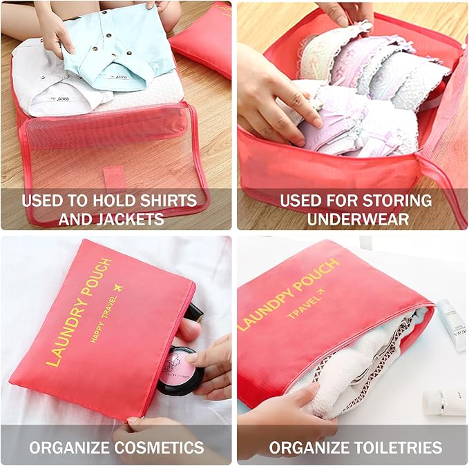 6 Set Packing Cubes for Travel Luggage Organizer Bags Reusable washable Suitcase Packing Cubes Set Travel Accessories Essentials (Watermelon Red‌) - Image 7