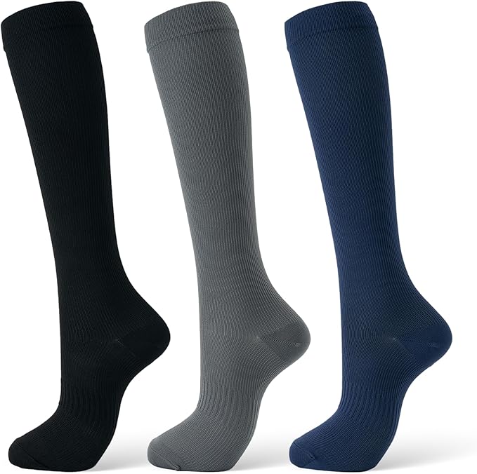 Compression Socks for Women & Men 15-20 mmHg, Knee High, 3 Pairs | Graduated Compression, Supports Circulation, Ideal for Nurses, Pregnancy, Travel, Flights, Running & Athletic Edema by FITFEL