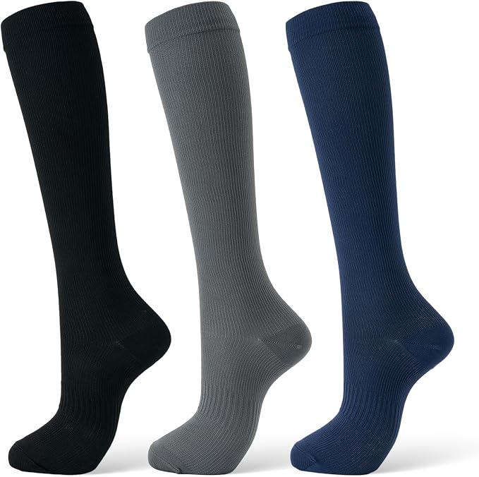 Compression Socks for Women & Men 15-20 mmHg, Knee High, 3 Pairs | Graduated Compression, Supports Circulation, Ideal for Nurses, Pregnancy, Travel, Flights, Running & Athletic Edema by FITFEL