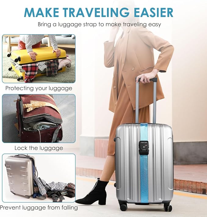 Travel Inspira Heavy Duty Luggage Straps with TSA Lock | Anti-Burst Protection; High Visibility Blue; TSA-Lock Belt with Tag; Adjustable 103-200cm; 20-28 Inch Bags; Anti-Burst - Image 5