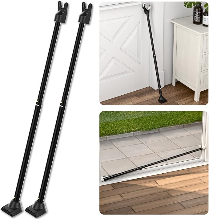 SecurityMan 2-in-1 Door Security Bar & Sliding Patio Door Security Bar (2 Pack) via Interchangeable Caps - Constructed of High Grade Iron - Black by SECURITYMAN