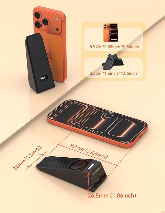 TECKNET Door Stop Alarm, Door Stopper with 130dB Security Alarm, Rechargeable Door Wedge Stop Siren with Non-Slip Silicone Base Suitable for Door Bottom, Portable Anti-Theft for Home/Hotel/Apartment - Image 2