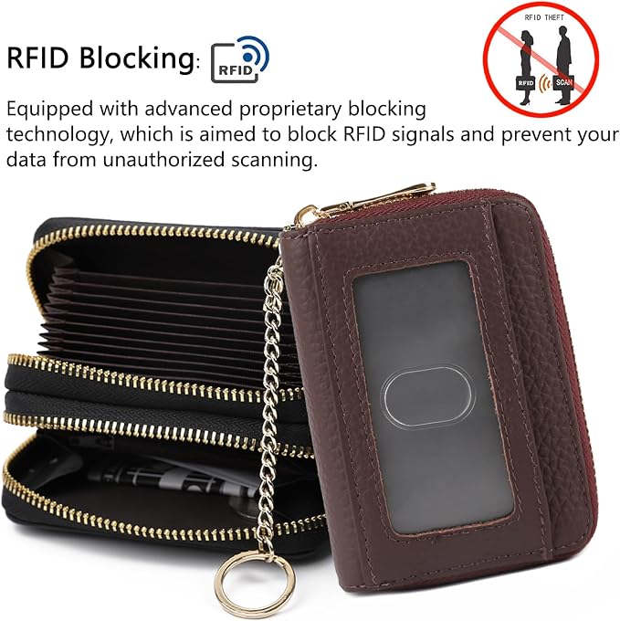 imeetu RFID Credit Card Holder, Small Card Wallet Women, Leather Card Case | Genuine Leather Women's Card & id Cases, Change Coin Purse with Zipper Keychain id Window, 20 Colors & 3 Styles, Daily, Gifts - Image 5