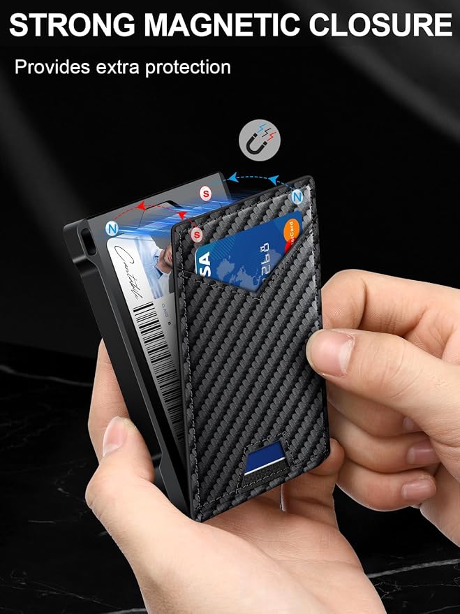 Wallet for Men RFID Wallet with 2 ID Windows & Money Clip, Slim Pop Up Card Holder for 10-12 Cards, Bifold Minimalist Smart Wallet for Front Pocket, Compact Metal Credit Card Holder, Gifts for Men - Image 5