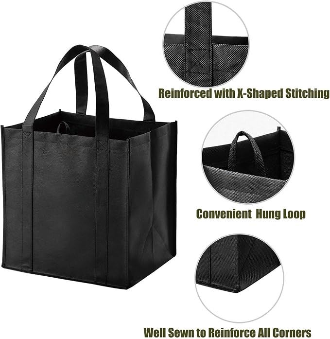 NERUB Set of 10 Reusable Grocery Bags Heavy Duty Shopping Bags Large Grocery Totes with Reinforced Bottom Super Sturdy Handles, Green - Image 4