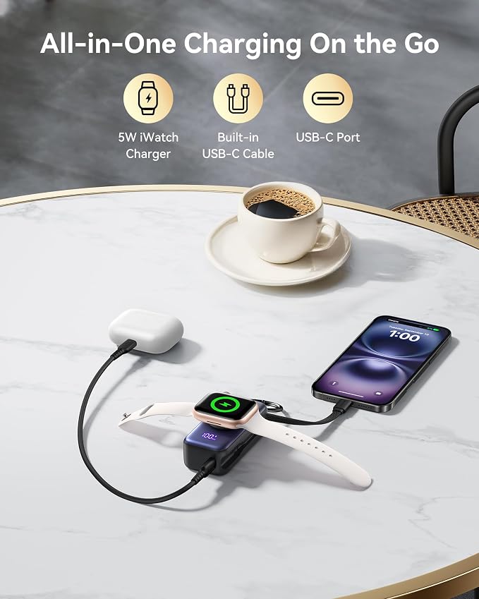 INIU 20W SnapGo Portable Charger, 5000mAh Mini Power Bank for Apple Watch | 20W Fast Charging, Travel Keychain, Built-in USB-C Cable, Flight-Safe, Battery Pack for Apple Watch, iPhone 17 etc, Blue - Image 4