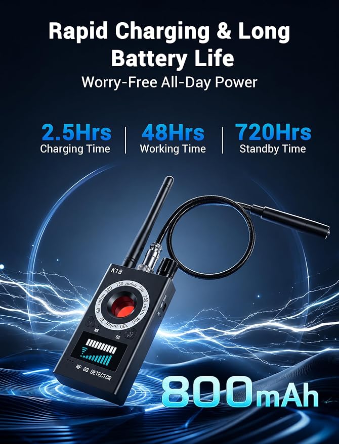 Hidden Camera Detectors, 3-in-1 GPS Tracker Detector, Bug Detector, Ultra-Long Battery Life, RF Detector for Airbnb, Hotels, Bathroom, Home, Office - Image 6
