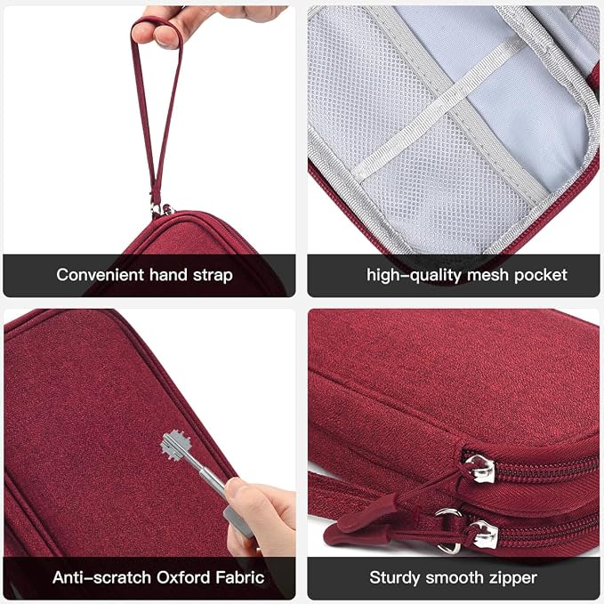 CAAORDKSO Electronic Organizer Travel Case, Cord Organizer Travel Cable Organizer Bag, Tech Pouch Accessories Carry Storage for Travel Essentials, Backpack, Business, Daily Commute (Wine Red,Large) - Image 5