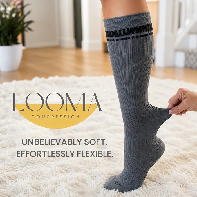 LOOMA Viscose from Bamboo Compression Socks for Women; 15-20mmHg Relief for Swelling, Travel, Nursing & Pregnancy; No-Slip - Image 6