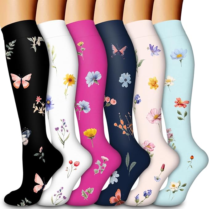 Compression Socks for Women & Men Circulation(6 pairs)-Graduated Supports Socks for Running, Athletic Sports by LaiteHebe