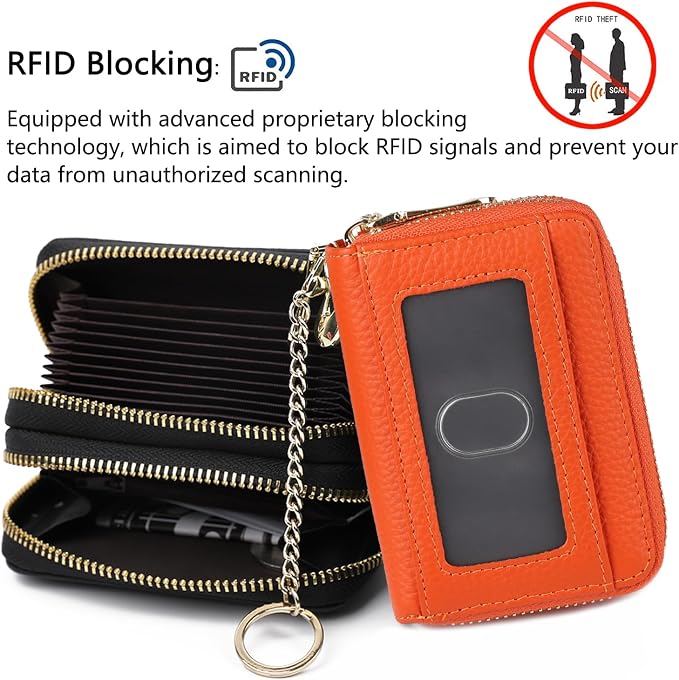 imeetu Rfid Credit Card Holder, Businese Card Case, Wallet for Women Men | Genuine Leather Card Wallet with id Window, Keychain & Double Zipper, Water-resistan Small Wallet with Gift Box, Daily Travel - Image 5
