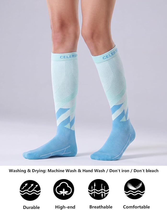 CS CELERSPORT 3/4 Pairs Compression Socks for Men Women Size 6-12 | Knee High Support Socks for Running Nurses Pregnancy Travel Daily Wear - Image 3