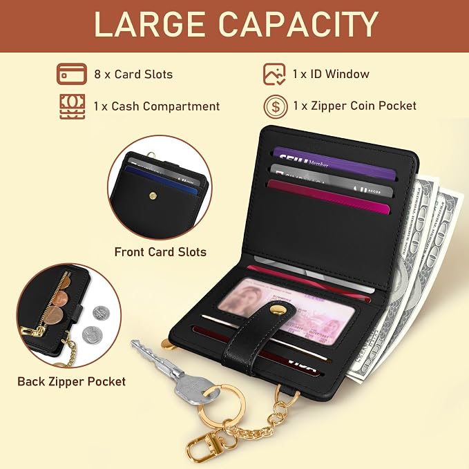 Jogjam Black Rfid Women Wallet, Small Slim Thin Compact Credit Card Holder | PU Leather Bifold Cash Zipper Coin Pocket ID Window, for Female Ladies Teen Girls Girly Gifts - Image 4