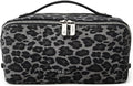 EACHY Travel Makeup Bag for Women, Flat Open Leopard Print Cosmetic Bag | Leopard-print PU leather cosmetic bag opens flat with dividers and clear TPU brush pocket for makeup and travel essentials by EACHY