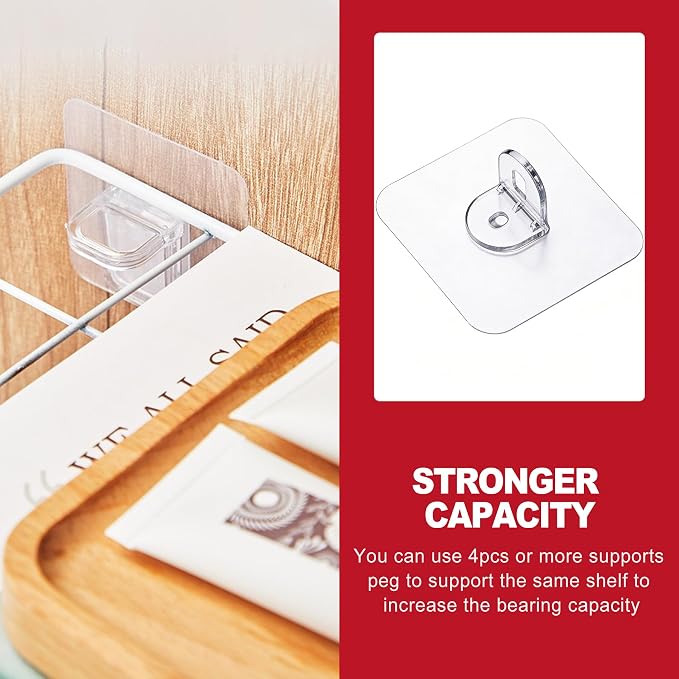 20 Pack Heavy Duty No-Drill Adhesive Shelf Brackets, Clear Waterproof Plastic Wall Shelf Supports for Shower Caddy Kitchen Cabinet Bookshelves - Image 3