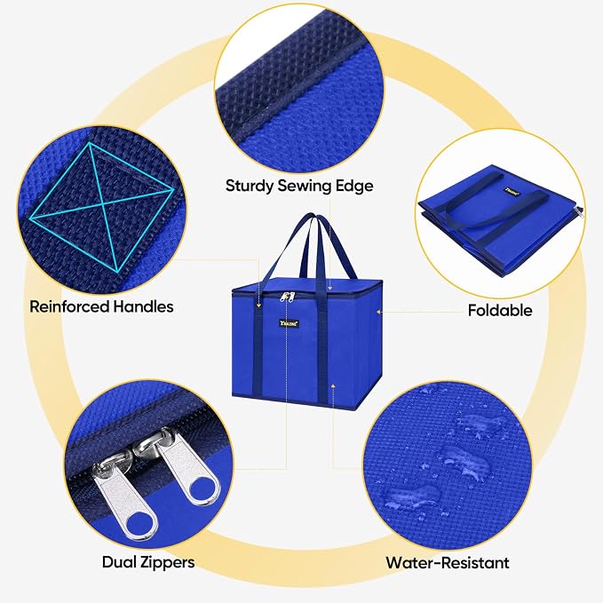 BALEINE 1PK Insulated Reusable Grocery Bag, Heavy Duty Shopping Tote | Foam & Foil Insulation, 9" Long Handles, Reinforced Bottom Keeps Upright, Fold Flat Storage, Water-Resistant Shopping Bag - Image 7