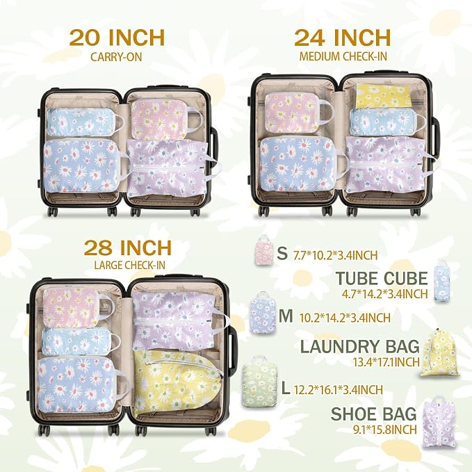 6 Pcs Compression Packing Cubes for Travel, Waterproof Luggage Organizer Washable Storage Bags Set - Packaging Cubes for Backpack Travel and Carry-Ons - Image 5