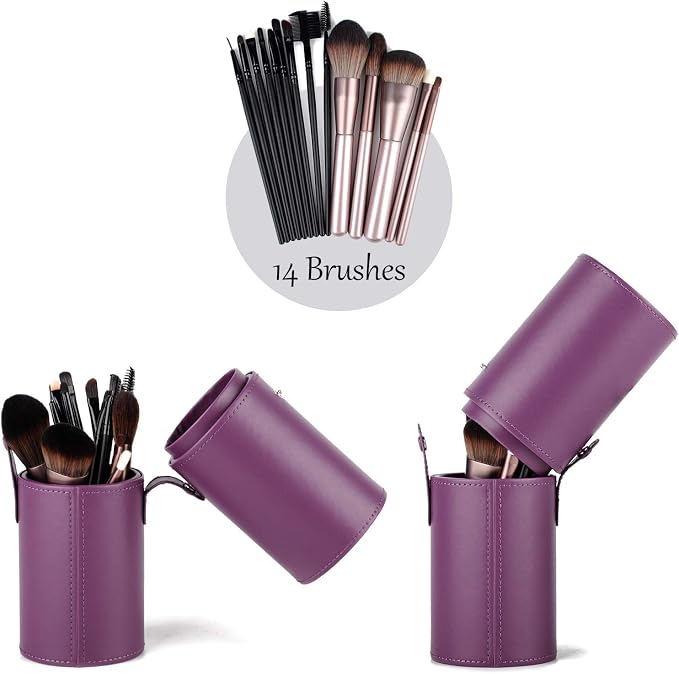 Narwey Makeup Brush Holder Travel Brushes Case Bag Cup Storage Dustproof for Women (Purple) - Image 2