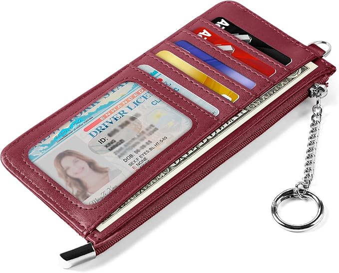 RFID Blocking Slim Credit Card Holder Wallet with Zipper Money Pocket & Keychain, Slim Airtag Wallet for Men Women - Image 5