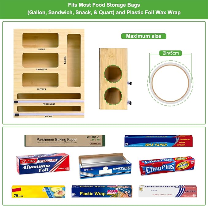 MSJGA Magnetic Food Bag Storage Organizer for Drawer or Refrigerator | Ziplock Bag Organizer, Compatible with Gallon,Quart, Sandwich, Snack & Variety Size Bags, Bamboo, 12.7"W x 16.6"H x 4"D - Image 7