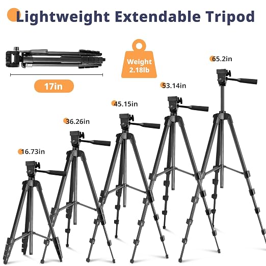 65” Phone&Tablet Tripod, Aureday Cell Phone Tripod for iPhone with Wireless Remote and Phone Holder, Extendable Stand for iPad, Suit for Video Recording/Makeup/Live Streaming - Image 5