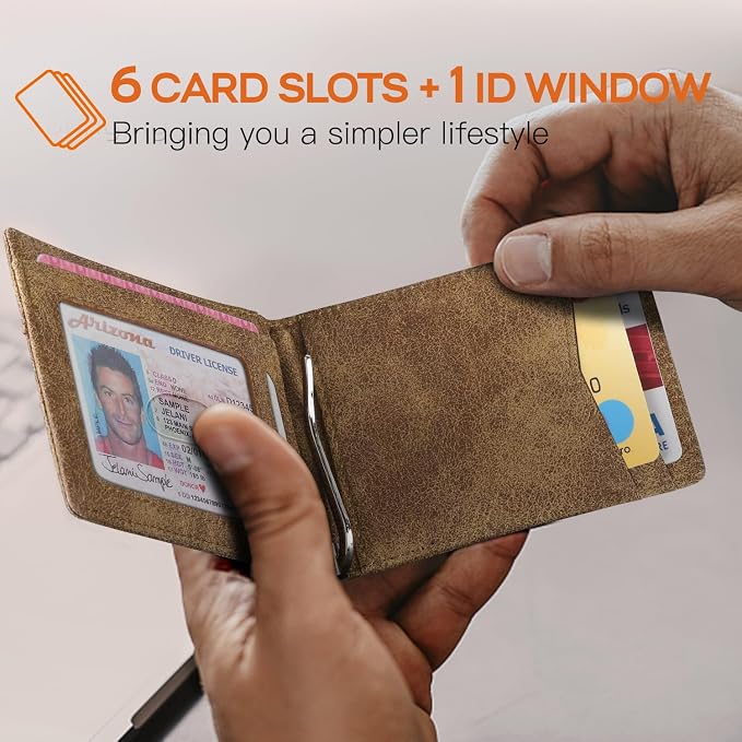 RUNBOX Slim Wallet for Men Genuine Leather RFID Blocking Bifold Minimalist Front Pocket Mens Wallet with Money Clip Thin Gift Box - Image 2