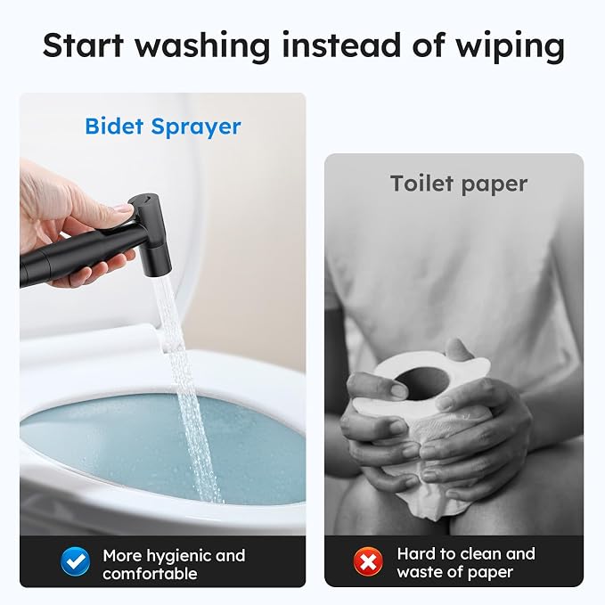 Arofa Black Handheld Bidet Sprayer, Bidet Attachment for Toilet, 2 Pack | Muslim Shower Toilet, Leak-Free Bidet Hose, Tank or Wall Mount, Feminine/Baby Wash, Cloth Diaper Rinse, Easy Installation - Image 2