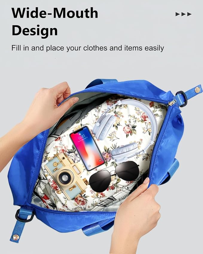 Foldable Travel Duffel Bag for Women, Blue | 40L Expandable Water-Resistant Carry on Bag, Personal Item Travel Bag Flight Approved with Wet Pocket for Gym Travel, Nylon - Image 7