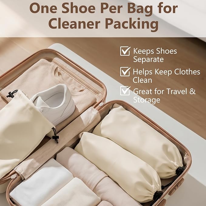 Merkfo 8-Pack Shoe Bags for Travel, One Shoe Per Bag, Fits Size 13 | Soft Drawstring Fabric Bags | 17.7 x 9.1 in | For Suitcase Packing, Gym Bags, and Closet Storage - Image 4
