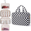 Narwey Hanging Travel Toiletry Bag for Women Checkered Makeup Bag Organizer Cosmetic Make up Toiletries Bag for Travel Essentials Accessories (Black Checkerboard, Large) by Narwey