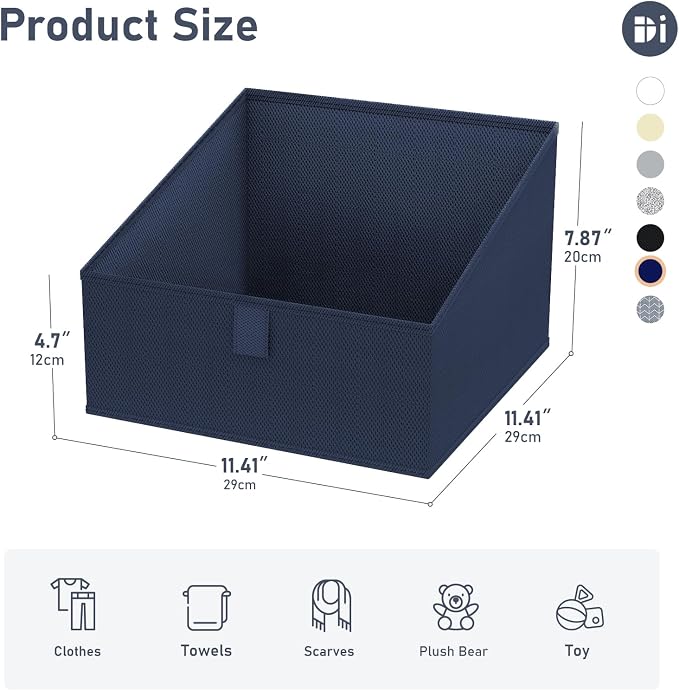 DIMJ Closet Storage Bins 8 Pack - Fabric Trapezoid Organizer Bin, Foldable Storage Baskets for Shelves, Closet Shelf Organizer, Clothing Storage Box for Toys, Books, Towel, Clothes,Navy Blue - Image 2