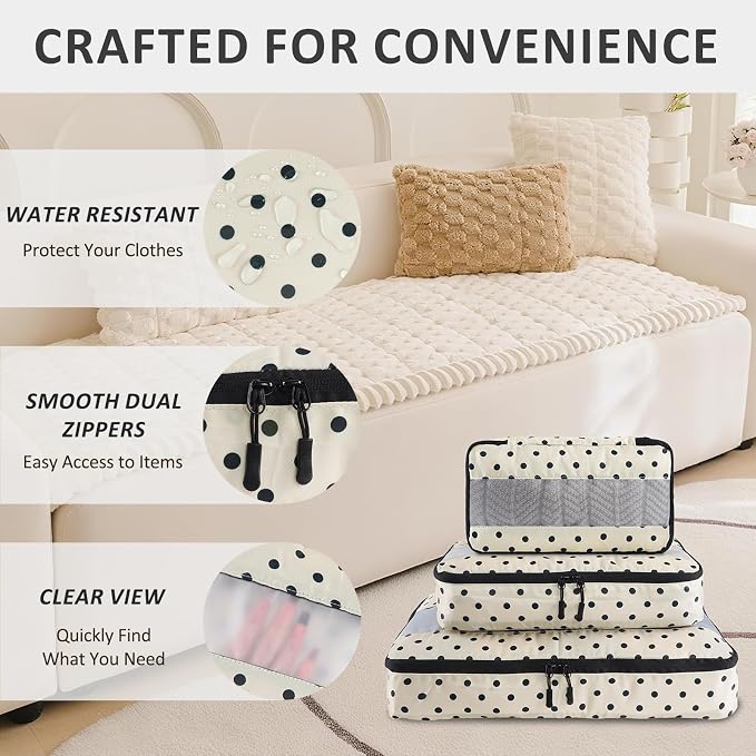 U+U 5 Set Packing Cubes, Travel Organizers with Shoe Bag (Polka Dot) | Ultralight Design & Easy Travel Organization - Image 2
