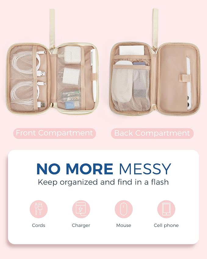 BAGSMART Electronic Cord Cable Organizer Travel Bag Case, Double Layers Tech Electronic Bag, Essentials for Charger, Cable, Phone, Flash drive, Beige - Image 3