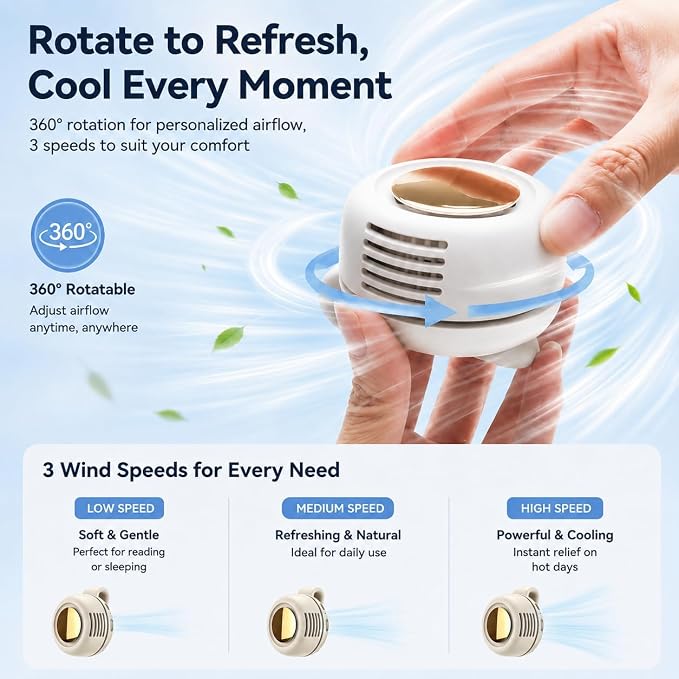 Clip On Fan, Portable Silent Mini Bladeless Personal Fan | 3-Speed 360° Rotatable Small Clip Fan for Shirt Waist, Hands-Free Wearable Fan for Outdoor Travel Office - Image 2