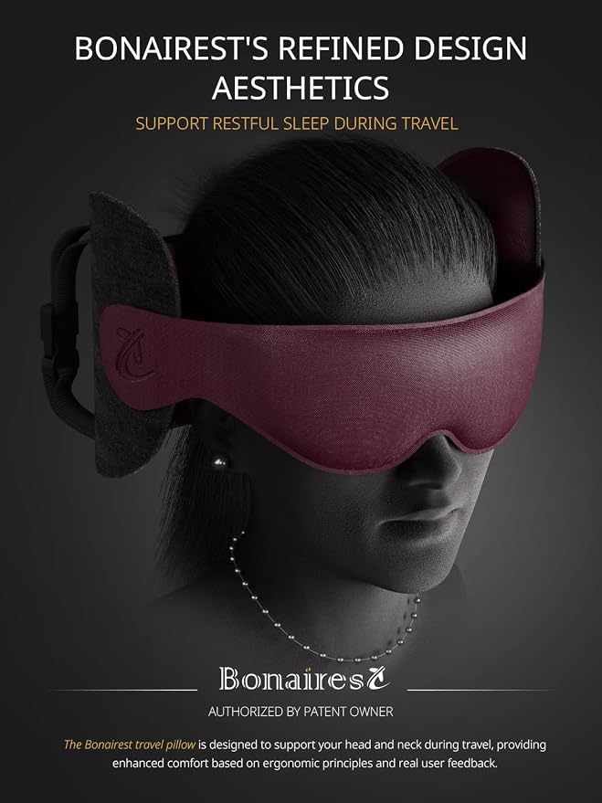 Travel Pillow, Airplane Neck Pillow & 3D Eye Mask for Long Flight | Oversized Plane Head Strap for Sleep, 360°Support Headrest, Stop Bobblehead, Ultimate Travel Essentials for Men Women Red - Image 2
