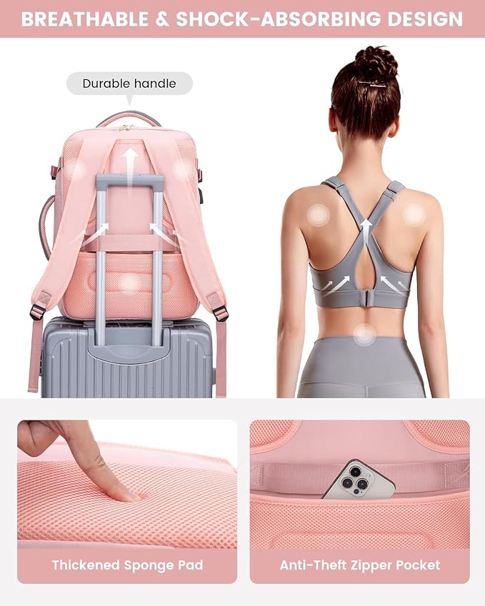 LOVEVOOK Large Travel Backpack for Women, TSA Carry on Backpack for Airplanes, 50L Personal Item Travel Bag for Women fits 17" Laptop,Waterproof Carry on Bag Airplane Approved with 3 Packing Cubes - Image 5