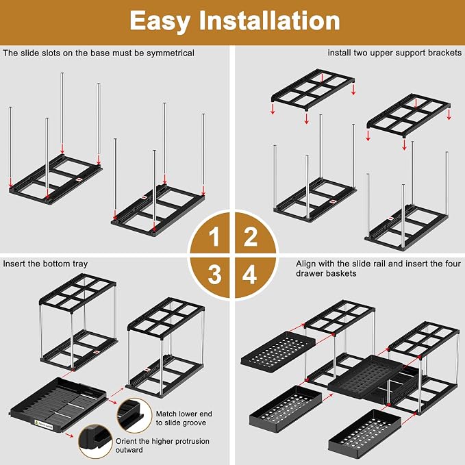 NIUXX Expandable Under Sink Organizer: 2 Tier Under Cabinet Organizer - Double Pull Out Shelf Under Sink Storage for Kitchen - Bathroom and Laundry Room - Space Saving - Image 8