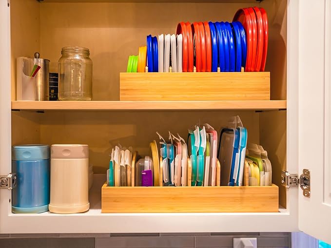 Large Bamboo Food Container Lid Organizer for Kitchen Cabinet (Pack of 3) - Image 5