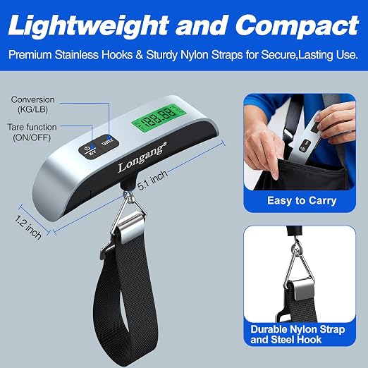 Digital Hanging Luggage Scale with Backlit for Travel, Portable Handheld Suitcase Weight Scale with Hook, 110 Pounds, Battery Included - Image 3