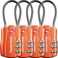 TSA Approved Luggage Locks, Travel Combination Cable Locks | TSA Accepted, Easy to Use, Durable, Flexible Steel Cable, Zinc Alloy Body, for Suitcases, Backpacks, Zippers, 4-Pack, Orange by TravelMore