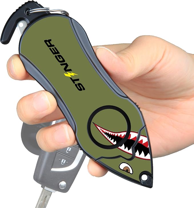Stinger USA 140dB Siren Personal Safety Alarm Keychain Emergency Tool Shark | Panic Alarm Siren, Seatbelt Cutter, Car Window Breaker, Safety Device for Women Kid by Stinger