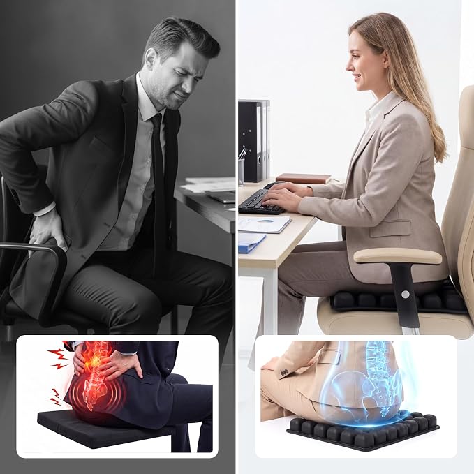 Sondour 42 Airbags Inflatable Travel Seat Cushion Airplane for Long Flight | Portable Airplane Gadgets Seat Cushions with Air Pump, Wheelchair Cushions,Pressure Relief Seat Cushion-1 Black - Image 3