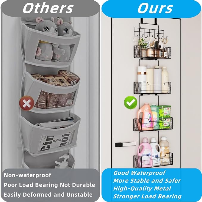 Over The Door Organizer Storage with 4 Metal Large Capacity Baskets | Adjustable Hooks, Behind Door Storage, For Bedroom Bathroom Kitchen Office Pantry Closet - Image 5