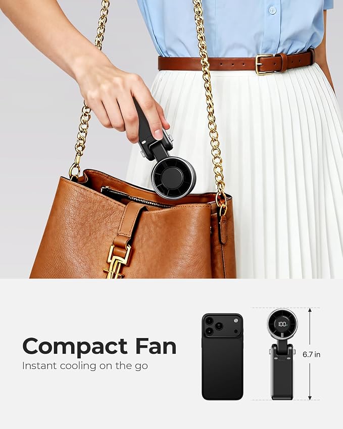 Portable Handheld Turbo Fan - 5 Gear High Speed 4000mAh Rechargeable Mini Personal Hand Fan Blow Cold Air, Battery Operated Travel Essentials, Beach Vacation, Gifts for Women, Men (Black) - Image 6