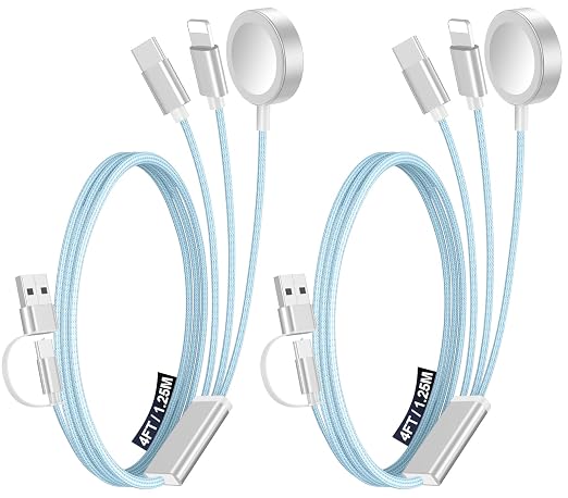 2Pack Travel Essentials for Apple Watch Charger,3-in-2 Multi Charging Cable | Cruise Vacation Camping Essentials for iPhone Charger,Type C/Lightning for iWatch,iPhone 17-12,Xbox Series X&S-4FT Blue by Accessoriesforphoneandelectricproducts