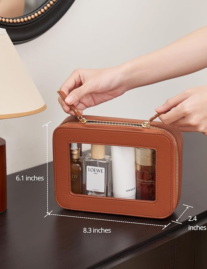 Clear Makeup Bag Toiletry Case Travel Transparent Cosmetic Bag with Zipper, Portable Make Up Organizer Traveling Compact Car Bag for Essentials - Image 3