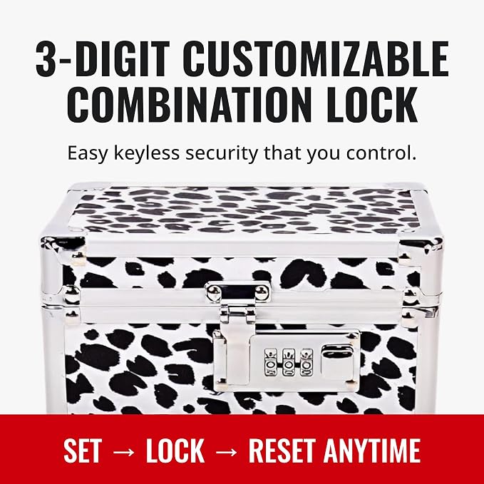 Vaultz Locking Medicine Box with Combination Lock - Secure Metal Lock Box Safe for Medication, Pills & Valuables, Small Lockbox with Code, Portable Storage Case, Leopard | Metal lock box, storage case for medication and small valuables, 3-digit combina... - Image 7